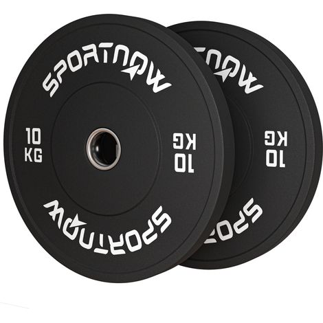 Jeu de disques de musculation, 2 x 10 kg, standard olympique, en caoutchouc, silencieux, noirs (1/5)