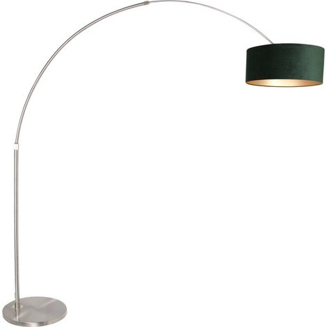Sienna Sparkled Light Lampada da terra ad arco in acciaio spazzolato, verde velour (1/4)