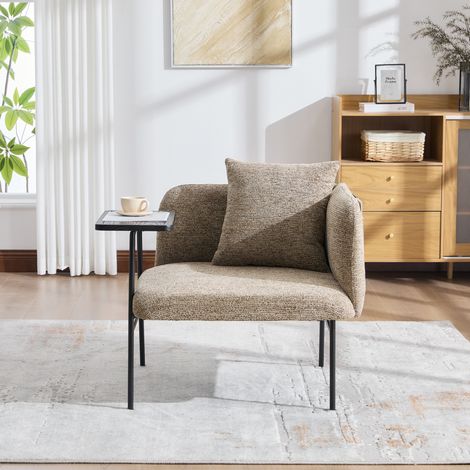Sillón auxiliar de chenilla kaki con mesa auxiliar, bolsillo de almacenamiento y cojín DESVIAE (1/5)