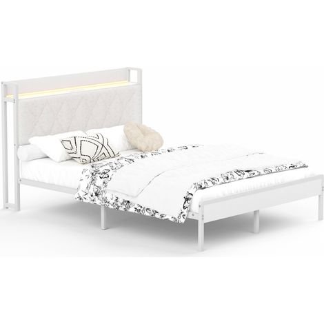 CHICFURN Letto matrimoniale imbottito 140x190 cm bianco con ricarica, LED e contenitore (1/5)
