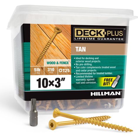 Lot de 310 vis pour bois extérieur et clôture avec revêtement époxy de 7,6 cm 10 x 3 Torx/Star Drive inclus, vis de terrasse résistantes à la rouille, marron clair, boîte de 2,3 kg, 310 (1/5)