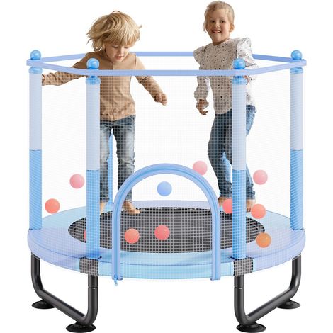 Mini trampoline pour enfant, 1545 mm, fitness rebounder récréatif pour tout-petits avec filet de sécurité et panier de basket, cadeaux d'anniversaire, jouets de Noël pour enfants de 3+ ans, bleu (1/5)