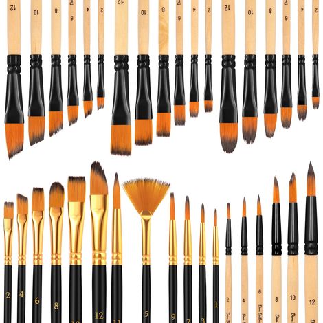 Pinceaux Peinture, 36 Pinceaux en Nylon pour Peinture Acrylique, Le détail, Pinceau Aquarelle,Pinceau Nail Art Ongles,Lot pinceaux Peinture,Poignée en Bois, légère et Lisse,Noir