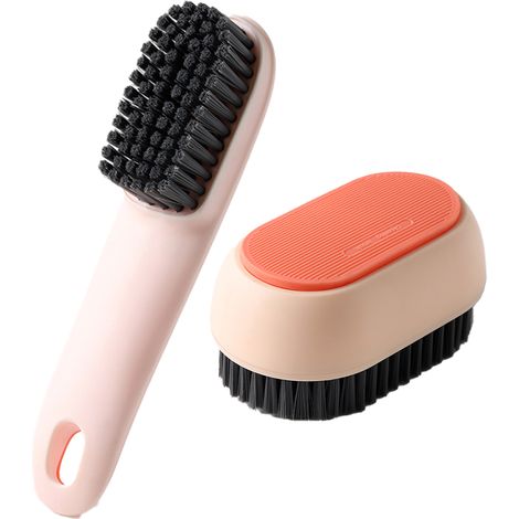 Brosse À Nettoyage - Manche Long Et Court - Poils Rigides En Polypropylène - Pour Chaussures Vêtements Salle De Bain Cuisine - Lot De 2 (1/5)