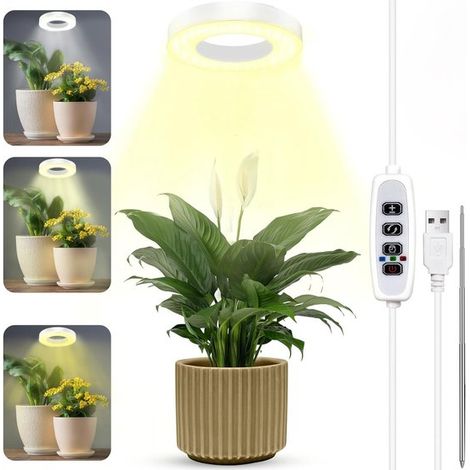 Lampe de croissance LED pour plantes en pot – 48 LED avec hauteur réglable et minuterie 3/9/12 h – Lampe horticole USB pour plantes d’intérieur – Éclairage de croissance – Blanc (1/5)
