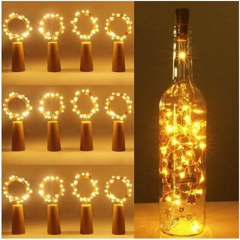 Guirlande LED Boîteille 2m 20LEDs Boîteille Lumineuse,LED Bouchon Bottle Light étanche Fil D'argent Flexible Décoration pour Partie,Mariage (12 pièces,Blanc Chaud) (1/5)