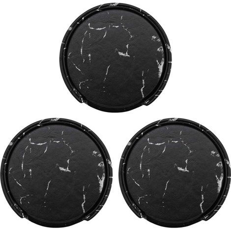 Dessous de Verre à Boissons 18 Pièces avec Support, Ensemble de Tapis de Protection En Verre Rond Noir (1/4)
