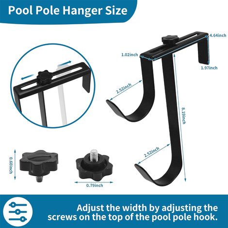 Crochets réglables pour perche piscine en aluminium, accroches de clôture pour balai et tuyau aspirateur, accessoires skimmer (2 pièces - noir) (1/5)