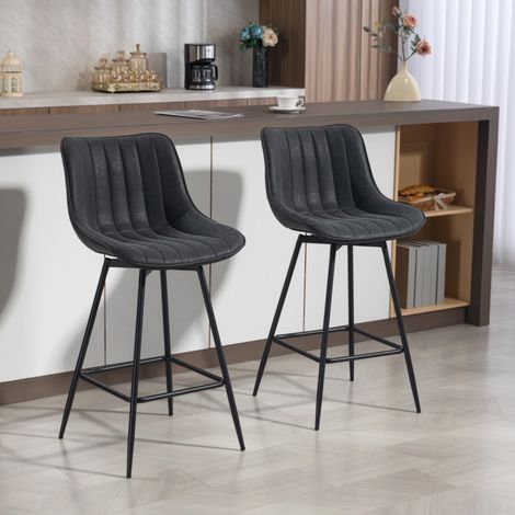 Lot de 2 tabourets de bar pivotants de 68 cm avec dossier, pour îlot de cuisine ou salle à manger, noirs. (1/5)