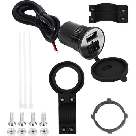 Support de téléphone pour guidon de moto, étanche, chargeur USB DC 12V avec interrupteur (noir) (1/5)