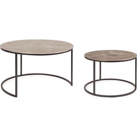 Table basse ronde aluminium et pieds en acier Amina - Lot de 2 (1/5)