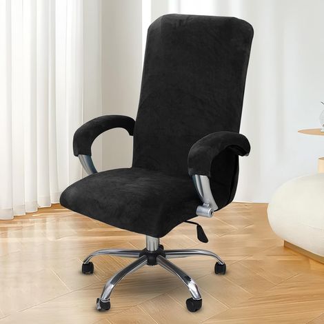 Funda para silla de oficina con reposabrazos - Elástica - Desmontable y lavable - Decoración para hogar, cocina, hotel, restaurante (negro L) (1/5)