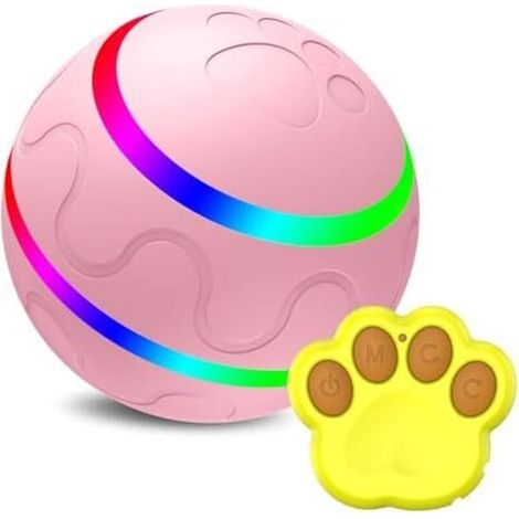 Balle interactive étanche pour chien, jouet pour chien à mouvement automatique, balle vibrante télécommandée pour animaux de compagnie, chament USB (rose, avec télécommande). (1/3)