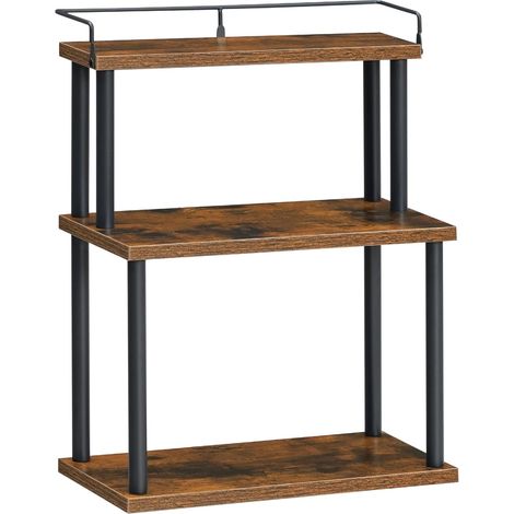 Étagère à Épices, Porte-Épices à 3 Niveaux, Organisateur, Étagère de Rangement, avec Barres de Protection, Conception Ouverte, Marron Rustique et Noir (1/5)