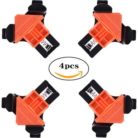 Serre Joint Angle,Pinces à Bois, lot de 4 Pinces à Angle Droit à 60degrés 90degrés 120 degrés, Outillage Bois, localisateur de Trous, Pour le Travail du Bois, le Cadre Photo Bricolage, Outils à Main (1/5)
