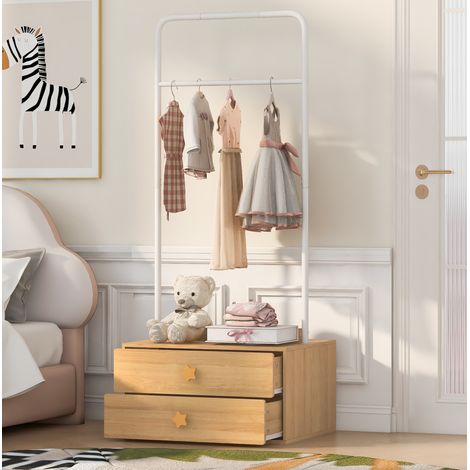 Kinder-Kleiderständer mit 2 Schubladen und Kleiderstange, Weiß und Holz OKMYHOME (1/5)