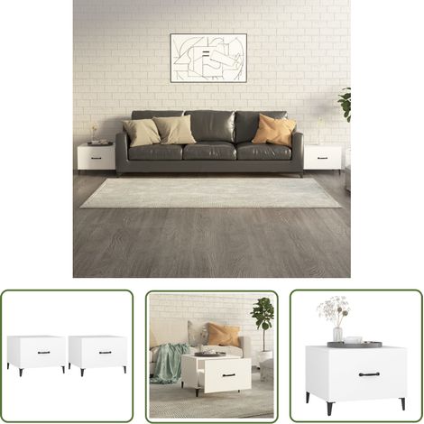 The Living Store Tables basses avec pieds en métal 2 pcs Blanc 50x50x40 cm - Table Basse Industrielle - Meuble Salon - Table D'appoint - Table Design - Meubles Blancs (1/5)