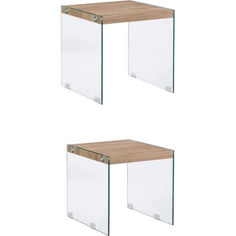 Set di 2 tavolini bassi impilabili legno gambe vetro 130002486