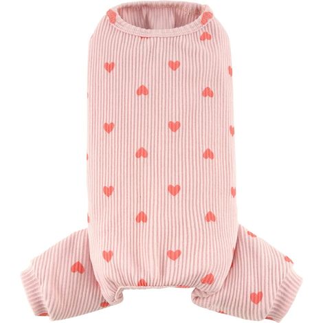 Grenouillère Pour Chien Et Chat - Coton Respirant Sans Manches - Motif Cœur Rose - Taille S (1/5)