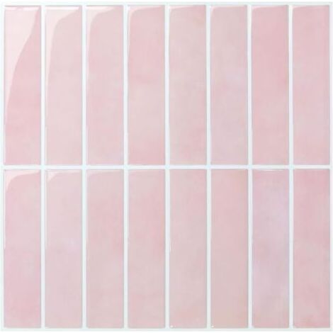 Lot de 12 (30,5 x 30,5 cm) de papier peint adhésif 3D imperméable pour cuisine et salle de bain, motif carreaux en PVC rose (1/4)