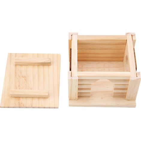 Maison de Hamster en bois naturel, 1 pièce, cabine à dessus plat, cabane à Rat, Cage à souris pour petits jouets pour animaux de compagnie (1/5)