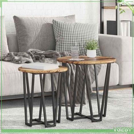 Table d'appoint - Ensemble de 2 pcs - Bois ancien et noir - Ronde - Design contemporain (1/5)