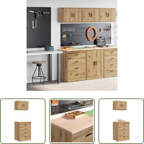 Rangement de garage - Armoires garage 2 pcs chêne artisanal bois d'ingénierie (1/5)