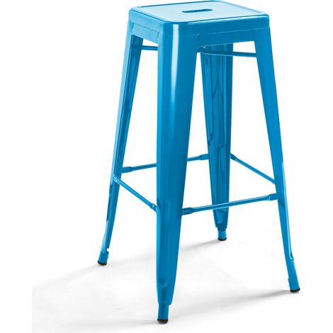 Oviala – Tabouret de bar en métal époxy bleu – Résistant aux intempéries – Hauteur d'assise 76 cm – Empilable et entretien rapide