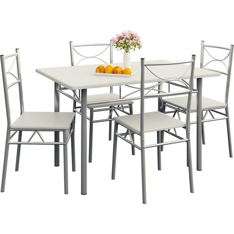 CASARIA® 5 Pcs Dining Table and 4 Chairs Small Kitchen Breakfast Furniture Compact Modern Contemporary Rectanglular Dining Set White (1/5)