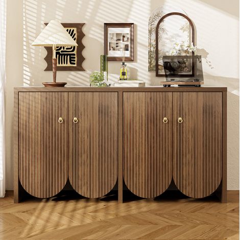 Aparador de salón marrón con 4 puertas, estantes ajustables y manijas de aluminio (1/5)