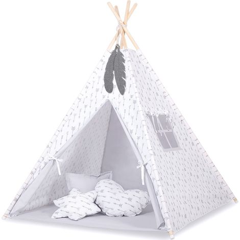 Tenda Tipi per bambini + pendenti di piume - Frecce grigie/Grigio (1/5)