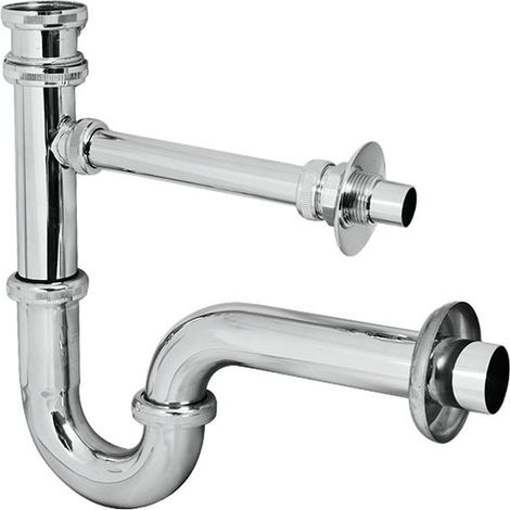 Siphon tube 1 1/4’’, DN 32 mm, chromé avec raccord p. eau de fuite 3/4’’