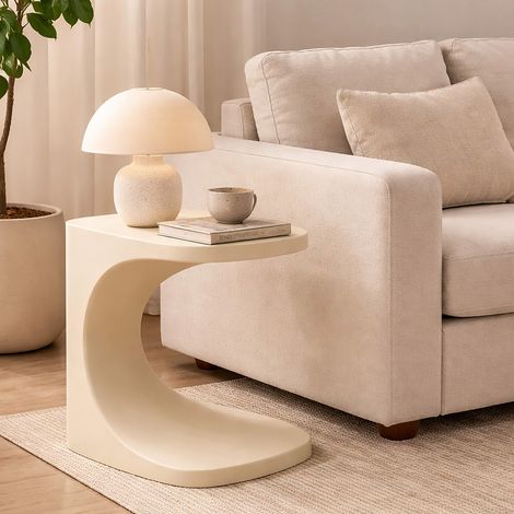 Mesa de Centro Bagan, Apta para Interior/exterior, Forma Rectangular, Tablero Blanco, 44x54x44h cm Blanco Crema (1/5)