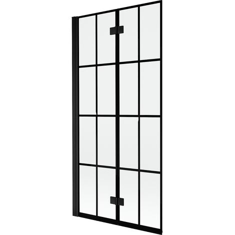 Mexen Mist mampara de ducha de 2 paneles izquierda 90 x 150 cm, cuadrícula negra, negro - 8A9-090-002-70-77-L (1/5)