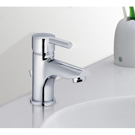 Robinet salle de bain mitigeur de lavabo bas chromé économie d'eau vidage inclus (1/2)