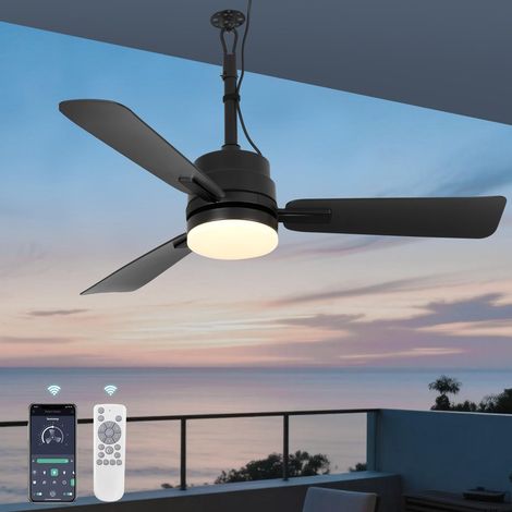 105cm Outdoor Ceiling Fan with LED Light, APP and Remote Control, Portable Hanging Ceiling Fan with Hook, Dimmable Lighting for Patio, Pergola and Terrace (1/5)