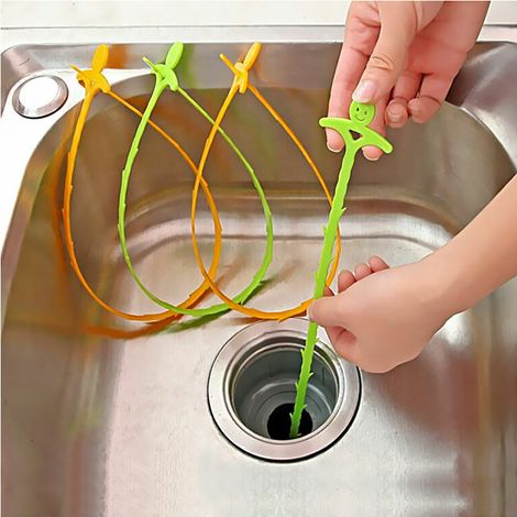 Ahlsen Desatascador de drenaje, herramienta de desobstrucción de fregadero, 50 Uds., serpientes de pelo de plástico para alcantarillado, cocina, baño, fregadero, verde, naranja (1/5)