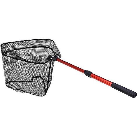 Épuisette triangulaire pliable rouge, épuisette télescopique portable en deux sections pour la pêche à la mouche. (1/5)