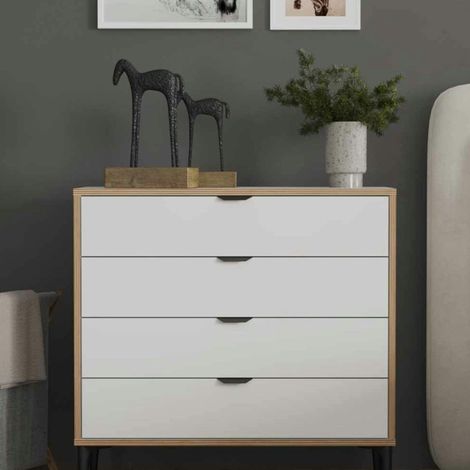Commode blanche 4 tiroirs moderne BYRON