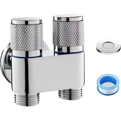 Valvola angolare per WC, rubinetto a doppia fila 1:2, bypass a tre vie per lavatrice, acciaio inox per cucine, bagni e giardini (argento) (1/5)