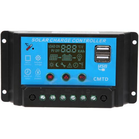 Contrôleur de charge solaire automatique pour batterie au plomb 12 V/24 V 20 A, régulateur PWM, double sortie USB 5 V (1/5)