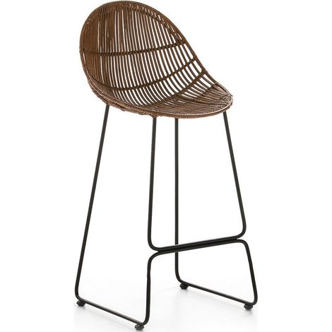 Chaise de bar osier naturel et métal noir