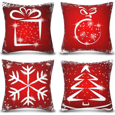 Lot de 4 Housse de Coussin Noel, 45 x 45 cm Housse de Coussin Noël Rouge, Taie Oreiller de Noël, Housse de Coussin Décoration Noël, pour Canapé Lit Chaise Joyeux Noël Maison Décoration (1/5)