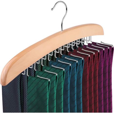 Porte-Cravates, Porte-Cravates pour Hommes, Organisateur de Ceintures en Bois Naturel Crochet en Métal Rotatif à 360 ° pour Votre Organisateur de Placard (1/5)