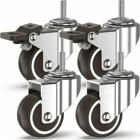 50 mm Roulettes pivotantes 4 à tiges filetées, roulettes pour meubles, roues à freins pour transport industriel de planches (avec tiges M10, 2 avec freins, 2 sans freins)