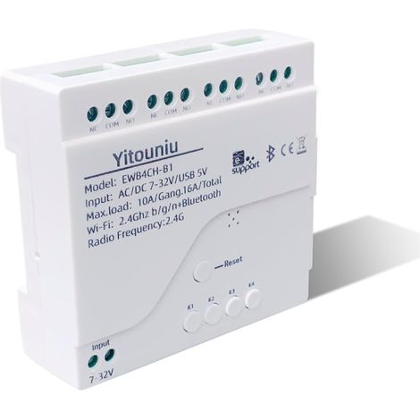 Module de relais WiFi intelligent 4 canaux, AC 7-32 V, télécommande App, télécommande Bluetooth, mode point/autobloquant/verrouillage (1/5)
