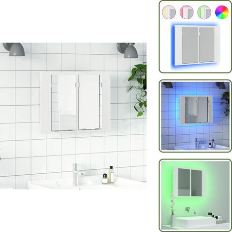 Armario baño moderno - vidaXL Armario espejo de baño con luz LED acrílico blanco 60x12x45 cm - Armario baño con luz RGB