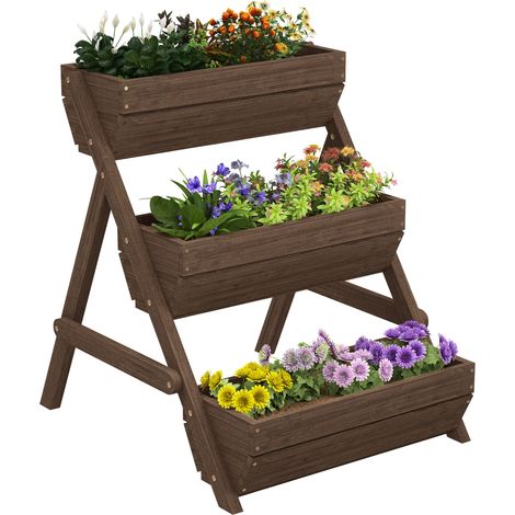 3 Tier Raised Garden Bed Wooden Elevated Planter Box Kit, 66L  Flower, Vegetable, Herb, 65x75x78cm, Tan (1/5)