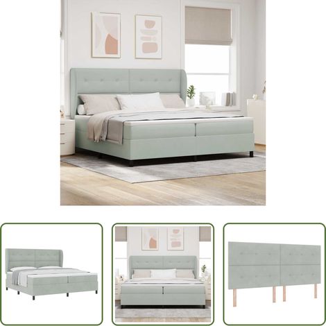 vidaXL Lits avec tête réglable - Lit à ressorts avec matelas Gris clair 200 x 200 cm Velours (1/5)