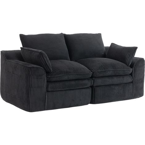 Sofá modular de 2 plazas de pana negra con cojines y bolsillos laterales HOMVRA (1/5)